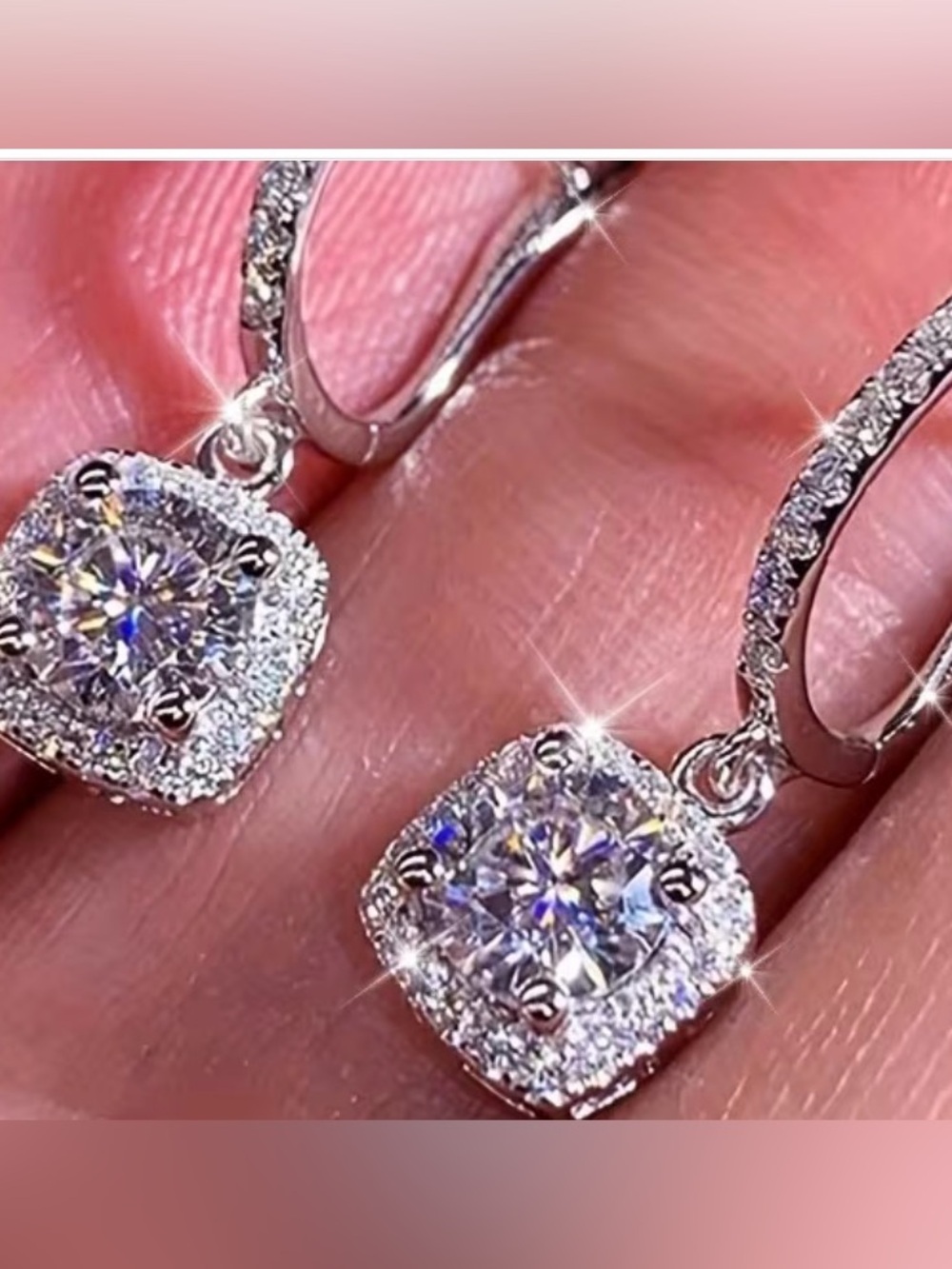 Sparkling White Cubic Zirconia Halo Drop Earrings